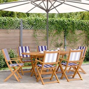 vidaXL Set mobilier de grădină 7 piese textil albastru alb/lemn masiv imagine