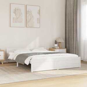 vidaXL Cadru de pat, alb, 140x190 cm, lemn masiv imagine