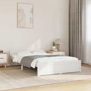 vidaXL Cadru de pat mic dublu, alb, 120x190 cm, lemn masiv imagine