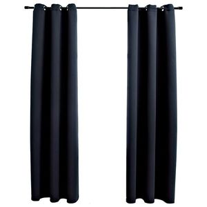 vidaXL Perdele opace cu inele, 2 buc., negru, 97x213 cm, material textil imagine