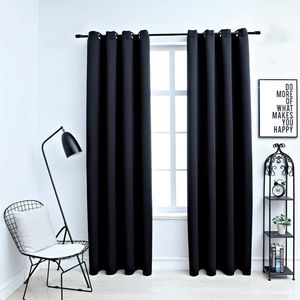 vidaXL Perdele opace cu inele, 2 buc., negru, 137x213 cm, material textil imagine