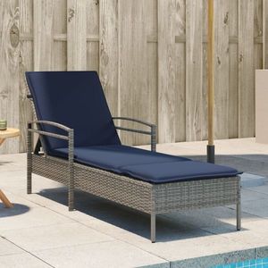 vidaXL Șezlong cu pernă gri 63x200x81 cm, poliratan (doar SUA) imagine