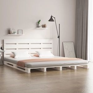 vidaXL Cadru de pat fără saltea, alb, 140x190 cm, lemn masiv de pin imagine
