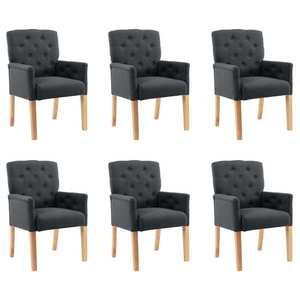 vidaXL Scaune de bucătărie cu brațe, 6 buc., gri, material textil imagine