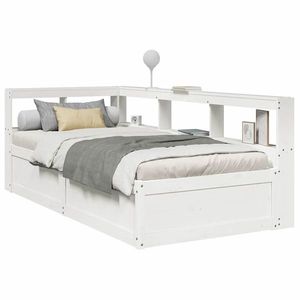 vidaXL Pat cu bibliotecă fără saltea, alb, 90x190 cm, lemn masiv pin imagine