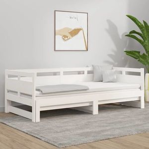 vidaXL Pat de zi extensibil, alb, 2x(80x200) cm, lemn masiv de pin imagine