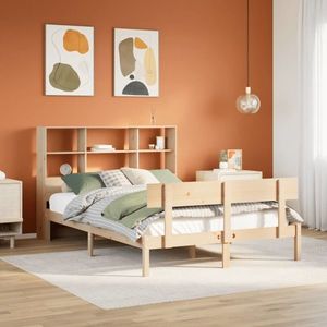 vidaXL Pat cu bibliotecă fără saltea, 135x190 cm, lemn masiv de pin imagine