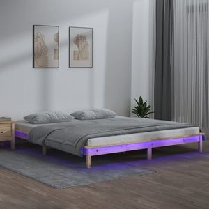vidaXL Cadru de pat cu LED, 140x200 cm, lemn masiv imagine