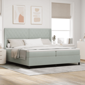 vidaXL Pat box spring cu saltea & LED, gri deschis, 200x200 cm catifea imagine