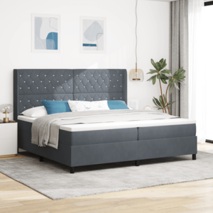 vidaXL Pat box spring cu saltea & LED, gri închis, 200x200 cm catifea imagine
