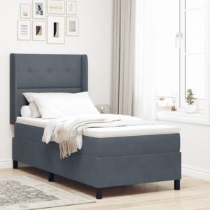 vidaXL Pat box spring cu saltea & LED, gri închis, 80x200 cm catifea imagine