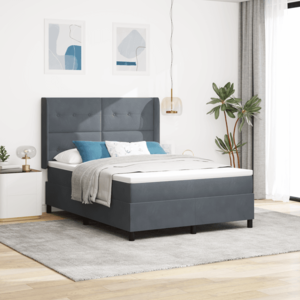 vidaXL Pat box spring cu saltea & LED, gri închis, 140x190 cm catifea imagine