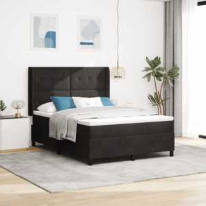 vidaXL Pat cu arcuri box și saltea & LED negru 140x190 cm catifea imagine
