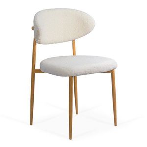 Scaun dining crem din material boucle cu cadru metalic cu aspect lemnos BUC 283 imagine