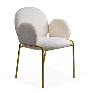 Scaun dining crem cu tapiterie boucle si cadru metalic auriu BUC 282 imagine