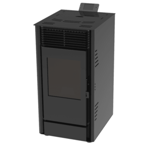 Semineu pe peleti cu aer cald Fiama Fuoco 8 kw, aprindere electrica, tiraj fortat, wifi, focar din fonta, recomandat pentru 75 mp, Black imagine