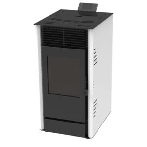 Semineu pe peleti cu aer cald Fiama Fuoco 8 kw, aprindere electrica, tiraj fortat, wifi, focar din fonta, recomandat pentru 75 mp, Alb imagine