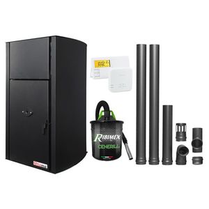 Pachet Centrala pe peleti Fornello Fiama Confort B 30 kW, cu pompa, vas expansiune, automatizare, termostat radio comanda, aspirator cenusa, kit evacuare 2.5 ml, buncar 35 kg, tiraj fortat, culoare black, pana la 200 mp imagine