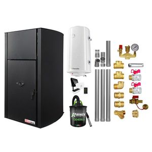 Pachet control de la distanta Centrala pe peleti Fornello Fiama Confort B 30 kW, cu pompa, vas expansiune, automatizare, boiler, termostat, aspirator, kit evacuare 3.5 ml, Fitinguri, buncar 35 kg, tiraj fortat, culoare black, pana la 200 mp imagine