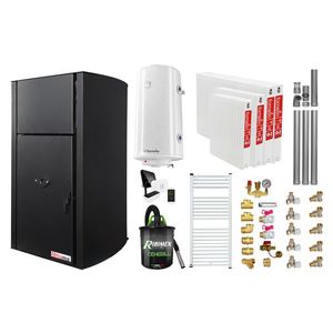 Pachet control de la distanta Centrala pe peleti Fornello Fiama Confort B 30 kW, cu pompa, vas expansiune, automatizare, radiatoare otel, boiler, termostat, aspirator, kit evacuare 3.5 ml, fitinguri, buncar 35 kg, culoare black, pana la 200 mp imagine