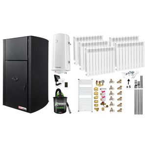 Pachet control de la distanta, Centrala pe peleti Fornello Fiama Confort B 30 kW, cu pompa, vas expansiune, automatizare, calorifere aluminiu, boiler, termostat, aspirator, kit evacuare 3.5 ml, fitinguri, buncar 35 kg, tiraj fortat, culoare black, pa imagine