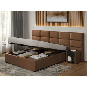 Pat tapitat Cico rabatabil 287 x 114 C2 din piele/stofa Maro - Nube 23 160x200 imagine