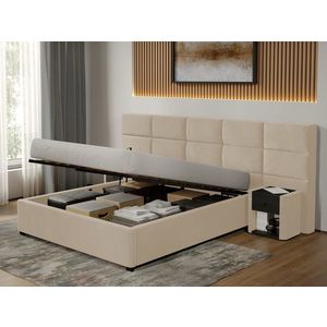 Pat tapitat Cico rabatabil 287 x 114 C2 din piele/stofa Bej - Falcone 102 140x200 imagine