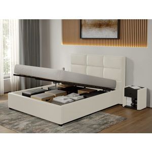 Pat tapitat Cico rabatabil 170 x 114 C1 din piele/stofa Alb - Nube 1 140x200 imagine