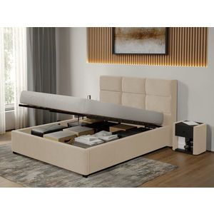 Pat tapitat Cico rabatabil 170 x 114 C1 din piele/stofa Bej - Falcone 102 160x200 imagine