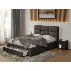 Pat tapitat Cico cu sertar 170 x 114 C1 din piele/stofa Ciocolatiu - Nube 29 imagine