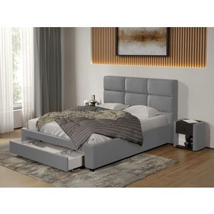 Pat tapitat Cico cu sertar 170 x 114 C1 din piele/stofa Gri - Nube 81 imagine