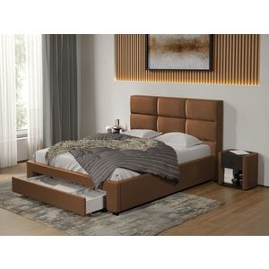 Pat tapitat Cico cu sertar 170 x 114 C1 din piele/stofa Maro - Nube 23 imagine