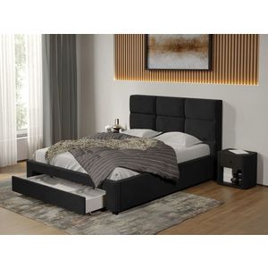 Pat tapitat Cico cu sertar 170 x 114 C1 din piele/stofa Negru - Falcone 14 imagine