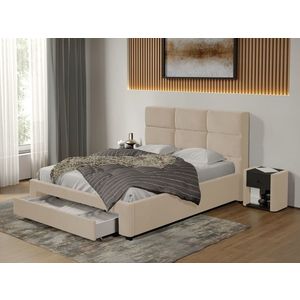 Pat tapitat Cico cu sertar 170 x 114 C1 din piele/stofa Bej - Falcone 102 imagine
