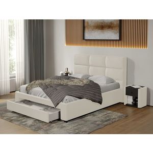 Pat tapitat Cico cu sertar 170 x 114 C1 din piele/stofa Alb - Nube 1 imagine