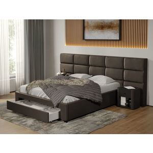 Pat tapitat Cico cu sertar 287 x 114 C2 din piele/stofa Ciocolatiu - Nube 29 imagine
