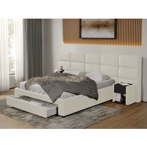 Pat tapitat Cico cu sertar 287 x 114 C2 din piele/stofa Alb - Nube 1 imagine