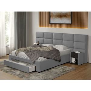 Pat tapitat Cico cu sertar 287 x 114 C2 din piele/stofa Gri - Nube 81 imagine
