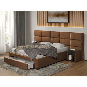Pat tapitat Cico cu sertar 287 x 114 C2 din piele/stofa Maro - Nube 23 imagine