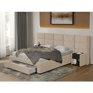 Pat tapitat Cico cu sertar 287 x 114 C2 din piele/stofa Bej - Falcone 102 imagine
