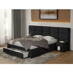 Pat tapitat Cico cu sertar 287 x 114 C2 din piele/stofa Negru - Falcone 14 imagine