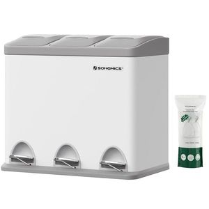 Cos de gunoi colectare selectiva / cos de reciclare 3 in 1, cu pedala, 3 x 8 L, otel/plastic, alb/gri imagine