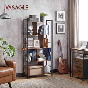 Biblioteca cu 5 rafturi, Vasagle, Industrial Living, 74x30x150 cm. PAL/otel, maro imagine