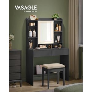 Masa de toaleta cu oglinda cu LED-uri ajustabile/ masuta dressing, Vasagle, 90x40x144.7 cm, PAL/MDF, negru imagine