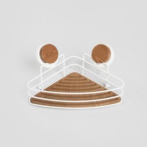 Etajera de colt pentru baie Leoma, Homla, 21x21x13 cm, metal/lemn, alb/maro imagine