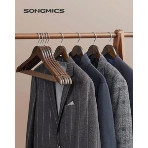 Set 20 de umerase din lemn masiv de artar Songmics, 44.5x1.2x23 cm, max 5 kg, maro inchis imagine