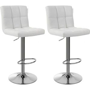 Set 2 scaune de bar pentru bucatarie, Songmics, 44.5 x 38 x 95-115 cm, rotativ 360, piele ecologica/otel fromat, alb imagine