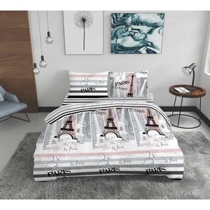 Lenjerie de pat dubla Paris, Bedora, 4 piese, 200x220 cm, 100% bumbac, multicolor imagine