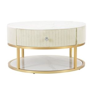 Masuta de cafea, Mauro Ferretti, Montpellier, Ø 75 x 36 cm, fier/lemn/piele ecologica, crem/auriu/alb imagine