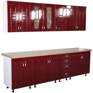 Bucatarie Zebra 260 cm din MDF Rosu Tulip cu blat termoizolant imitatie crem imagine